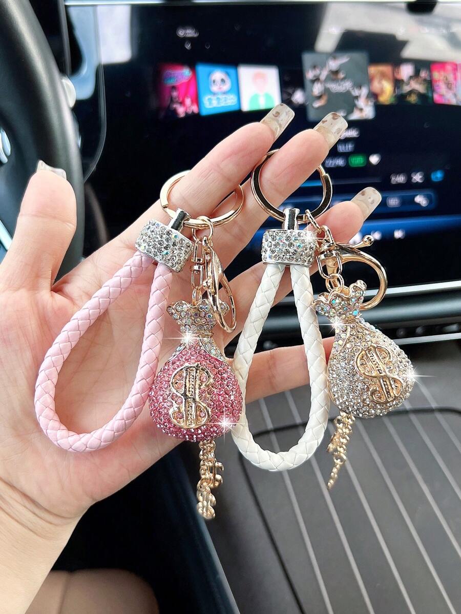 1 件水钻装饰零钱包皮革钥匙扣包饰汽车配件