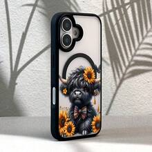 Cute Highland Cow Pattern Premium Magnetic Phone Case For Compatible With IPhone 16/15/14/13/12/11/ProMax/Pro/Plus/XSMax/XS/X,For Compatible With Samsung Galaxy S22/S23/S24/S25/Plus/FE/Ultra,Fashion Female Summer Unique Y2k Cases Transparent Shockproof Anti-Drop Protective Ultra-Thin Design Acrylic+Tpu Hard Back Non-Yellowing Clear Protection Cover Men Stylish Casing Girl Women Ultimate Fundas Para Protectores De Celulares Accessories Friend Gift Aesthetic Protector Forro De Teléfono - Multicolor - View 4