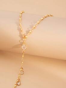 1 件复古奢华水晶吊坠流苏黄铜串珠链指环手链，女士装饰袖口手链，适合日常佩戴