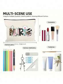 Bolsa de cosméticos blanca con patrón de enfermera de dibujos animados, con gorro de enfermera, patrón de estetoscopio y aguja, bolsa de aseo de viaje, regalo para la ducha nupcial de la hija, estuche de maquillaje, regalo para organizador de maquillaje para herramientas de maquillaje, regalo adecuado para la hija adulta para uso diario, viajes de negocios, vacaciones, es un regalo pensativo para amigos y familiares, regalos de cumpleaños, regalos del Día de la Madre y regalos del Día de la Enfermera. Artículos esenciales de viaje, vacaciones, verano, vacaciones, regreso a la escuela, bolsa para la escuela, bolsa de viaje para mujeres, bolsa de maquillaje para viaje - Blanco - Ver 10