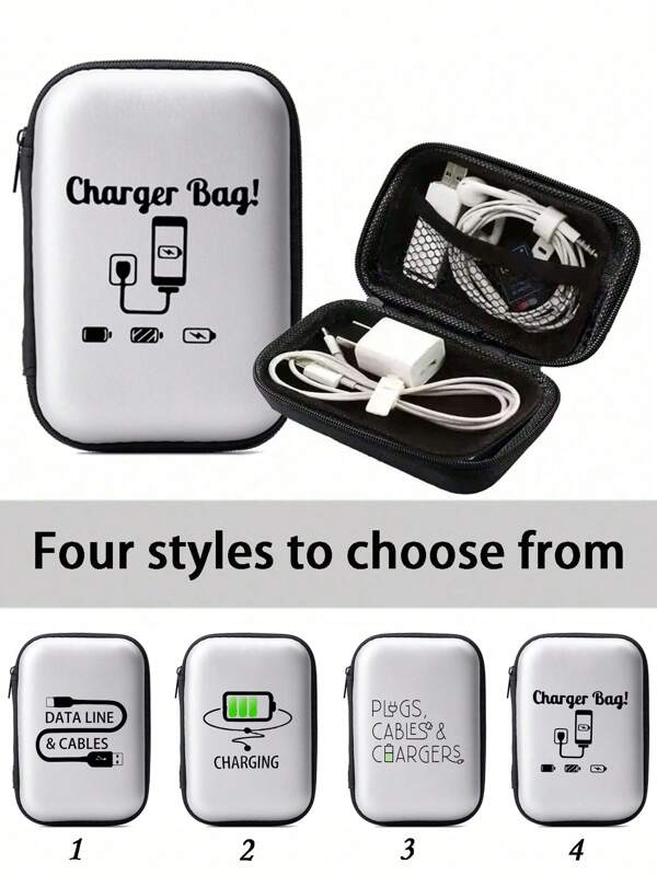 Bolsa de almacenamiento portátil y mini, organizador de bolsa de cable cargador de teléfono móvil, con patrón de cable de carga, estuche de almacenamiento con cremallera para cartera, bolsa digital, bolsa electrónica, organizador electrónico, organizador de cable, auriculares inalámbricos