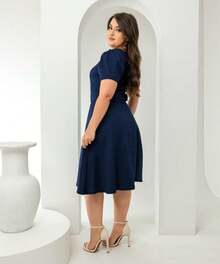 Chic Jacquard Pearl Midi Dress - 水鴨藍 - 查看 3