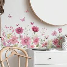 1pc Decorative Floral & Butterfly Wall Sticker With Colorful Painting Wall Decor Room Decor Stickers Personalised Stickers Wall Stickers