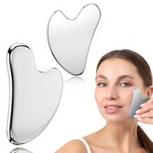 1 件装不锈钢刮痧板按摩器适用于脸部颈部身体刮痧按摩工具面部皮肤护理刮痧板面部按摩器 - 銀色 - 查看 11