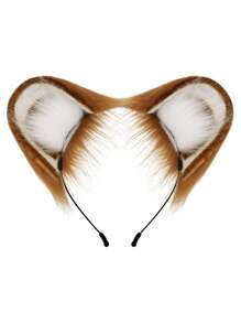 Cute Furry Cat Ear Headband, Playful Bicolor Plush Animal Ear Hair Hoop Decoration