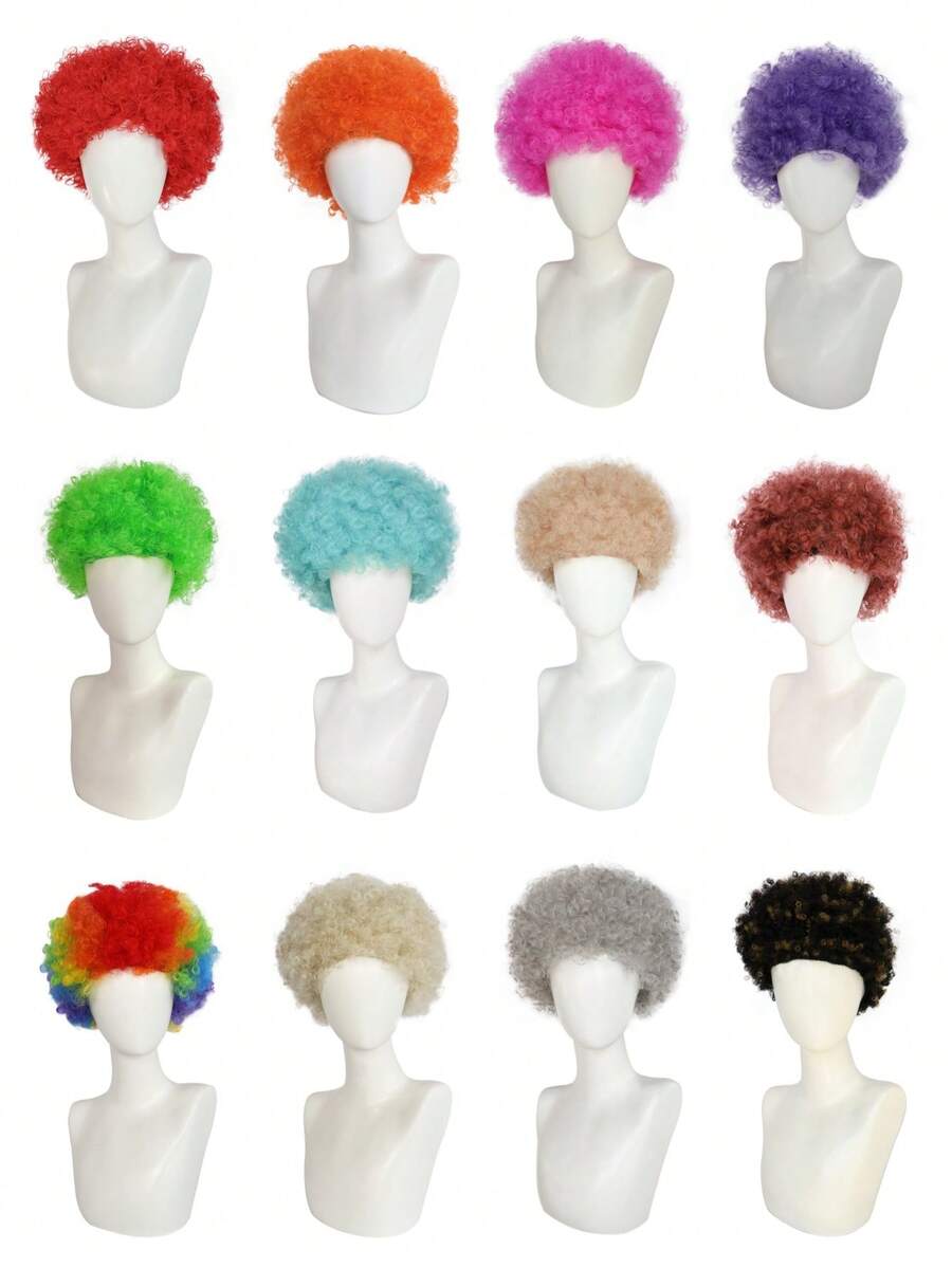 Peluca afro corta y esponjosa con flequillo, peluca de estilo hippie disco rizado sintético unisex para Halloween, Navidad, bar, club, fiesta rave, decoración, fotografía, accesorios de actuación en el escenario, opción ideal para regalos de cumpleaños, múltiples opciones de color, aspecto natural, fácil de usar