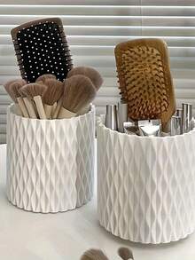 1 pieza Organizador de maquillaje giratorio de 360 grados de plástico blanco, de gran capacidad para lápices, barras de labios, sombras de ojos, brochas de maquillaje, para vacaciones en la playa, colección de baño, colección de dormitorio, de gran capacidad - Gris - Ver 6