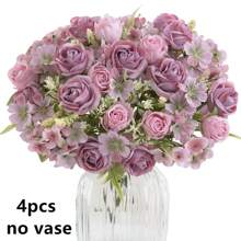1/4 Peças Buquê de Flores Artificiais Realistas, Rosas Falsas Reutilizáveis Crisântemos Hortênsias Buquês com Haste, Decoração de Sala de Casa, Arranjos Florais Artificiais Centrais, Decoração de Jardim e Quintal Externo, Decoração de Casamento, Aniversário e Chá de Panela - Sem Recipiente, Decoração de Outono