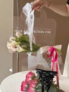 1件透明玫瑰鲜花包装袋耗材PET花束手提袋包装袋DIY礼品包装盒婚庆用品，圣诞礼品袋，圣诞玫瑰鲜花包装袋 - 無色 - 查看 4