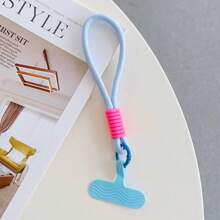 1pc Dopamine Color Block Short Wrist Strap Keychain Phone Lanyard With Silicone Anti-Lost Clip