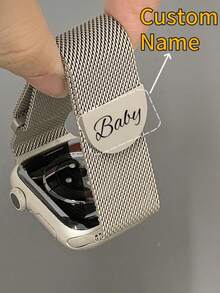 [Customized] Custom Name Compatible With Apple Watch Band Series S10 9 8 7 6 5 4 SE 38mm 40mm 41mm 42mm 44mm 45mm 46mm 49mm Women Men Stainless Steel Mesh Loop Magnetic Replacement Strap - A - View 2