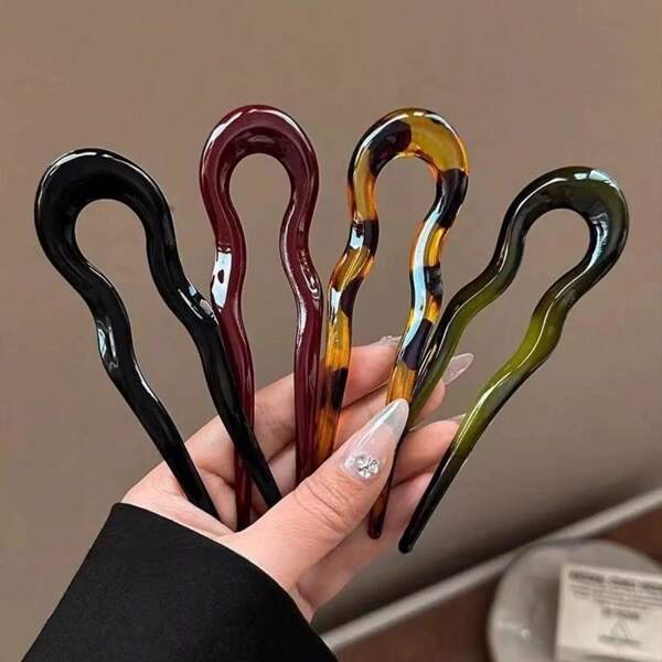 4 Stücke U-förmige Mode Schildkrötenhorn Azetat Haargabeln, geometrisches Design Haarspangen, Haardekoration Haarstäbe für Frauen & Mädchen (leichte Kratzer auf Kunststoffprodukten sind normal), Haarbun Haarbun Hersteller Haarbun