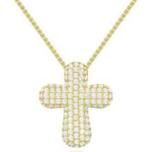Fashionable Brass Fully Rhinestoned Bubble Cross Pendant Necklace, Elegant Collar Bone Necklace, Premium Jewelry