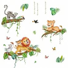 2pcs Forest Animal Numeric Lion & Leopard Wall Decal, Decorative For Kids Room & Nursery Wall Decor Room Decor Stickers Wall Stickers Wall Sticker