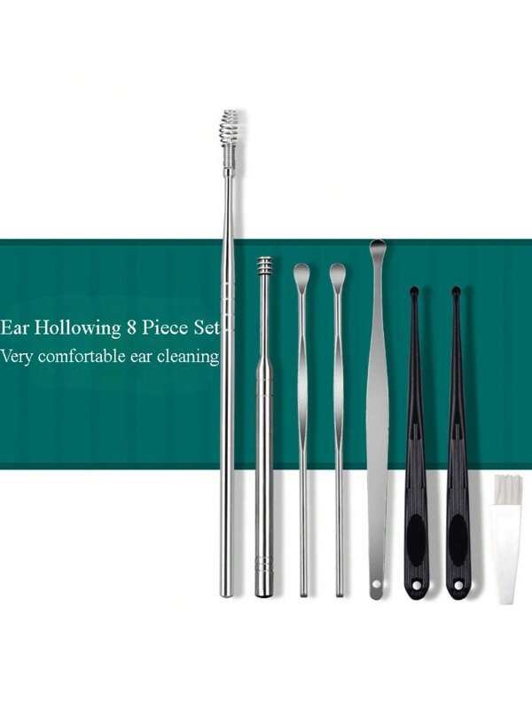 Set de 6 piezas de Palillos de oído de acero inoxidable, 8 piezas de Herramientas para eliminar la cera de oído, Cucharilla de oído de espiral de doble extremo, Kit de limpieza de oídos