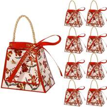 10 Pieces Mini Favor Boxes, Floral Trapezoid Candy Gift Box Small Treat Boxes With Faux Pearl Bow Ribbons, Party Favors For Guests Wedding Engagement Bridal Shower Birthday Valentines Gtaduation Summer Gifts Beach Back To School School Supplies Room Decor