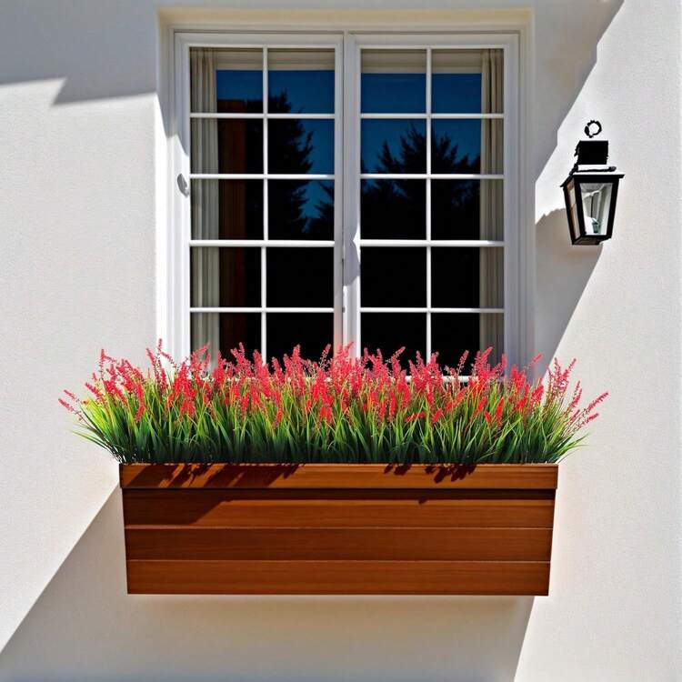 12個セット/6個セット/1個 7本立てラベンダー造花、屋外春の装飾、ロマンチックなカントリースタイル、ホーム、ガーデン、プランター鉢に適しています (パープル、ピンク、ホワイト、レッド、オレンジ、サンセットレッド) - レッド - 見る 6