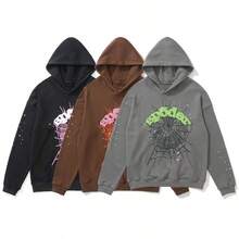 Men's And Women's Street Punk Oversized Hooded Sweatshirt Sets, Spider Web Rhinelstone Hooded Sweatshirts, Hip-Hop Fashion Letter Aesthetic Sweatshirts, Gender Neutral Sets, Couple Sets  Letter  Spider  Casual    Drawstring  Pocket - 棕色 - 查看 4