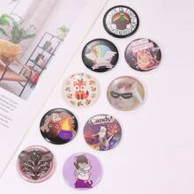 Juego de 9 piezas de broches metálicos con diseños de animales creativos y divertidos, insignias con patrones de letras en inglés redondas