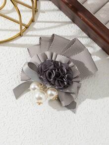 1pc Elegant Design Handmade Fabric Ribbon Flower Brooch Pin, Luxury Jewelry Lapel Pin, Classy Gift For Dates And Daily Wear - classic - View 4