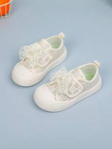 Children's Canvas Shoes, Soft Bottom Toddler Shoes, Baby Shoes, Bowknot Sneakers, Girls Fashionable Lace Casual Shoes, Spring/Autumn/Winter - Beige - View 7