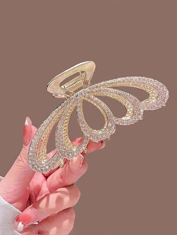 1 pieza Corona hueca con strass dorados para mujer, accesorio de pelo con garra metálica, regalo para ocasiones formales