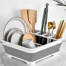 Rejilla plegable de plástico para secar platos, organizador plegable de vajilla para almacenamiento, cocina