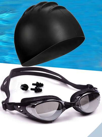 泳镜、泳帽、鼻夹和耳塞套装，实用多功能，海滩必需品，海滩配件，泳池浮板