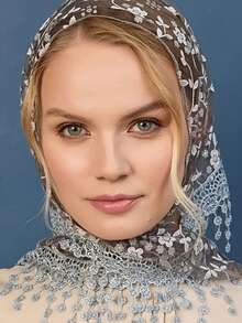 1 件纯色藤蔓箔蕾丝印花流苏三角围巾，经典镂空透气复古轻质披肩，时尚春秋休闲甜美头巾，优雅面纱头饰，适合婚礼新娘礼服配饰 - 三角巾 - 查看 3