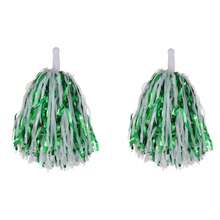 2 件带棍柄的啦啦队绒球，金属箔绒球 20 克，适合团队精神运动、派对、舞蹈、欢呼