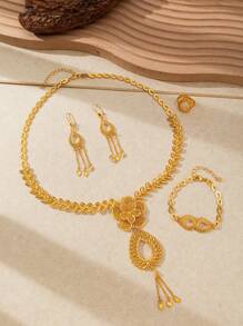 4 pièces/set Bijoux de mode pour femmes à ton doré de Dubaï, en alliage de cuivre 24 carats, collier, accessoires du Moyen-Orient