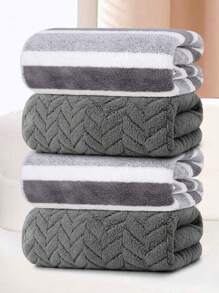 4pcs Solid Color + Striped Pattern Hand Towel Set - Towel Set - Size 13.78x29.53inch/35x75cm - Coral Fleece Material Soft & Skin-Friendly, Absorbent & Quick-Drying - With Hanging Loop For Easy Drying - No Shedding, No Fading - Minimalist & Fashionable Style - Suitable For Men & Women, All Seasons - Applicable For Bathroom, Living Room, Kitchen, Bedroom, Pool, Gifts, Also Can Be Used As Halloween, Autumn, Christmas Decorations, Christmas Gifts 70x140cm/27.56x55.12inch