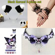 Sanrio Sanrio Authorized Kuromi 3-In-1 Princess Set 2025,Party Dress Up Sexy Set - Velvet Adjustable Headband + Bowknot & Cuffs + Lace Gloves | Party/Cosplay/Halloween/Month's Day Gifts Costume Kit (Gift Dress-Up)