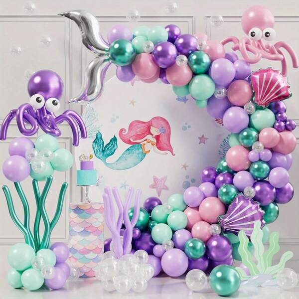 159pcs, Under The Sea Mermaid Balloon Garland Kit - Perfect For Birthday Parties, Photo Props, And Indoor Decorations Summer Mermaid Princess Deep Sea Theme,Christmas