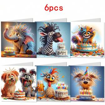 1 套 6 件 DIY 钻石画卡片套件，生日、爱人、自制手工礼物