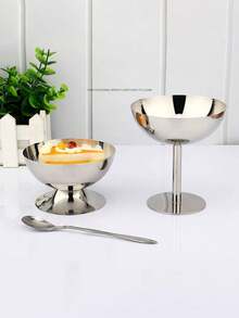 1 件 304 不锈钢皇家风格布丁碗，高脚冰淇淋杯，优雅设计 - 銀色 - 查看 5