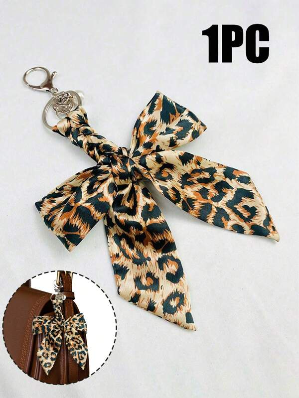 1Pc Simple Leopard Print Bowknot Bag Charm/Keychain Pendant,Ladies Handbag Pendant, Decorative Bag, Car Keychain, Key Ring, Jewelry Gift, Car Accessories, Ladies Key Chain Ornaments, Bow Keychain, Back To School Supplies, Mother's Day Gift, Suitable For Mother, Teacher, Wife, Girlfriend, Bestie