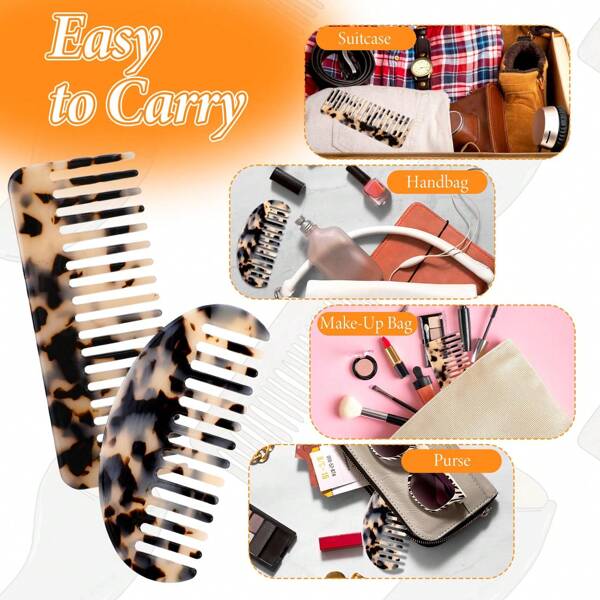 2pcs Portable Wide-Tooth Comb, Korean Fashion Design Acetate Fiber Anti-Static Massage Hair Brush, Colorful Hair Styling Tool, Salon Hairdresser Barber Accessories, Hair Care Products, Beauty Travel Essentials,Back To School,Travel Holiday Essentials,Hair Accessories For Women