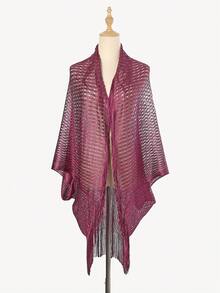 1 pieza Cárdigan tipo alas de murciélago delgado, con decoración de flecos calados, protección solar talla grande para cubrir vestidos de verano - Multicolor - Ver 14