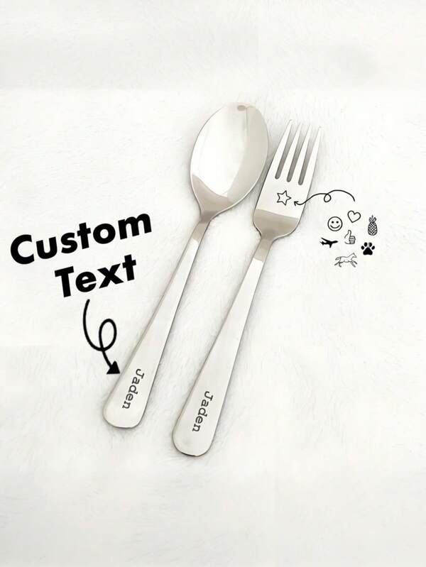 Personalized Spoon And Fork Set For Kids, Laser Engraving Name Spoon And Fork, Children Special Gifts, Kids Name On Spoon Handle, Cute Image