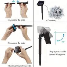 1 peça 20/50/100 Luzes de Corda Solares em Forma de Flor - Cordões de Luz Externa para Decoração de Jardim, Pátio, Cerca, Árvore de Natal com Ambiente de Luz de Fada - À Prova d'Água, Eficiente em Energia e Fácil de Instalar para Casamento, Festa, Casa, Gramado