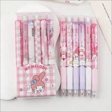 Sanrio 6pcs Sanrio Cartoon 0.55mm Ballpoint Pens With Hello Kitty, Kuromi, Melody Designs, Quick-Drying Ink, Children's Gift/Ballpoint Pen, School Supplies, Anime Cartoon Stationery, College Style Stationery, Hello Kitty Supplies>Children's Writing Tools, Kuromi Office Supplies