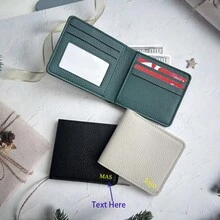 Customized Initial Letters/Name 1pc PU Leather Men Ultra Thin Bifold Short Cash Wallet With ID Window And Card Slots, Personalized Letter Simple Student Bi Fold Card Holder Wallet Multi Fashionable Simple Card Bag Creative Storage Purse Wallet - Green - View 3