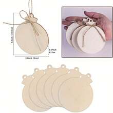 50pcs DIY Christmas Wooden Ornaments , 4" Large Wood Slices Predrilled With Hole Wooden Circles For Crafts Christmas Ornaments Decorations - 50Pcs - View 2