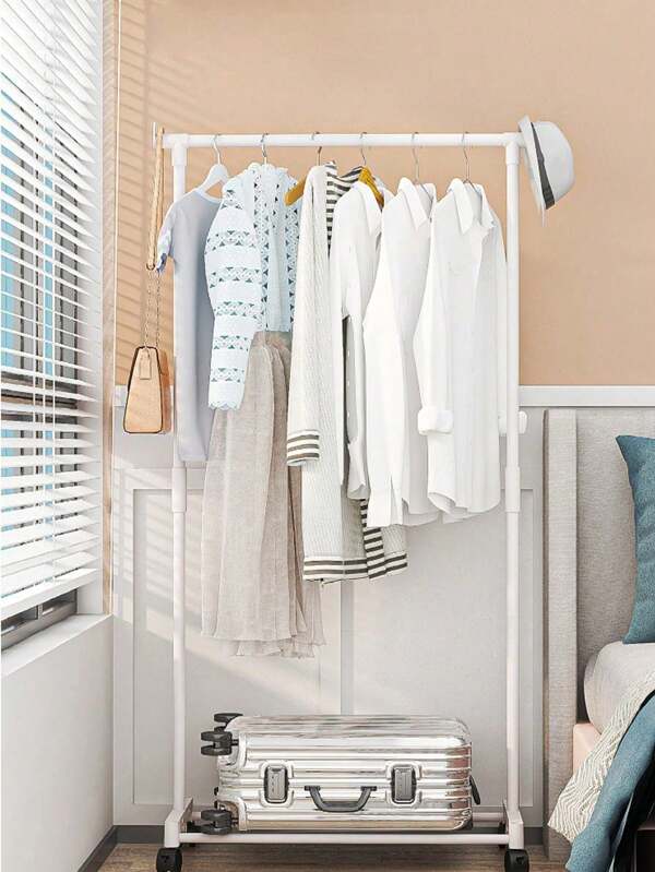 1pc White Rolling Coat Rack - Freestanding Metal And Plastic Clothing Storage Organizer With Multi-Layer Design For Shoes, Hats, And Accessories, Ideal For Home Or Balcony, Holds Up To 7 Pounds, Home Organization | Modern Coat Rack | Durable Construction, Hanging Clothes Organizer, Utility Hooks