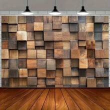 1 pièce de blocs de construction en bois rustique et d'un élégant fond de photographie thématique, avec un style moderne de fond mural en grain de bois. Convient pour décorer les bannières d'arrière-plan pour les fêtes d'anniversaire et les activités extérieures