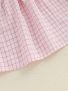 Toddler Baby Girls Dress Plaid Bowknot Decor Fly Sleeve Casual Dress Baby Summer Dress - Hồng - Xem 7