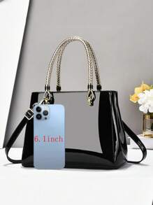 Elegant And Fashionable Patent Leather Handbag, Multi-Functional Mom Bag With Large Capacity, Shoulder Tote Bag, Fashionable Design, New Soft Leather Small Square Bag Handbag Crossbody Bag, Versatile Casual Multi-Layer Large Capacity Shoulder Strap Can Be Shoulder Or Diagonal Crossbody Handbag, Suitable For Valentine's Day Gifts, Women's Handbag, Shoulder Diagonal Crossbody Color-Block Bag, Casual Luxury Large Capacity Can Be Shoulder Or Diagonal Crossbody Casual Bag