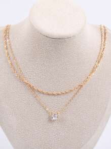 1pc Rhinestone Decorated Water Wave Chain Necklace, Versatile Long Choker Necklace, Simple Gold-Color CZ Diamond Dainty Necklace, Gift For Women