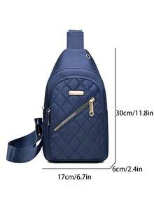 Versatile Fashion Embroidered Checkered Pattern Women's Shoulder Chest Bag - Blue - View 4
